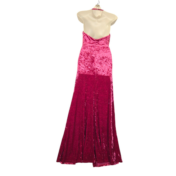 Lulus Womens Small Pink Velvet Maxi Dress Halter Slit Formal Prom Stretch NYE - Picture 3 of 16